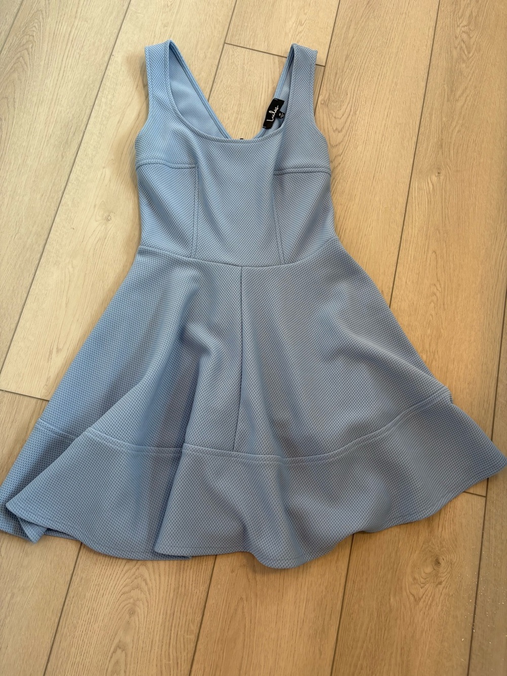 Lulu's Powder Blue Textured Fit & Flare Dress (M)